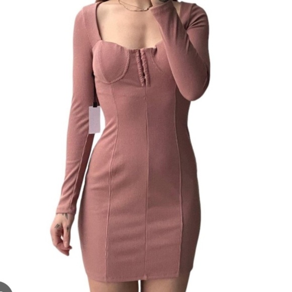 ASTR THE LABEL LONG SLEEVE HOOK & EYE CLOSURE BODYCON DRESS IN BLUSH - Picture 2 of 10